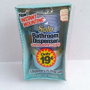 Vintage Solo Bathroom Cup Dispenser-15 Cups-Blue-Instant Mounting-1960s-MCM-New